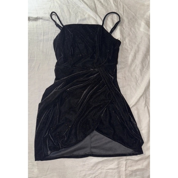 Midnight Doll Dresses & Skirts - Women's Black Front Slit Bodycon Dress Size 7 Y2K Sequins Whimsygoth